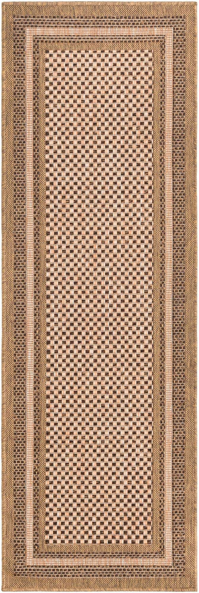Light Brown 2' 2 x 6' Outdoor Border Runner Area Rug Weather Resistant for Patio, Deck, Terrace, Balcony, Porch 100% Polypropylene Classic Bordered Carpet for Sale at Rug Engine