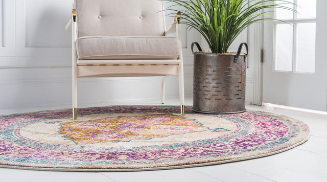 Beige 6' 1 x 6' 1 Aurora Round Area Rug 60% Polypropylene & 40% Polyester Living Dining Room Bedroom Office Modern Decor Carpet for Sale at Rug Engine