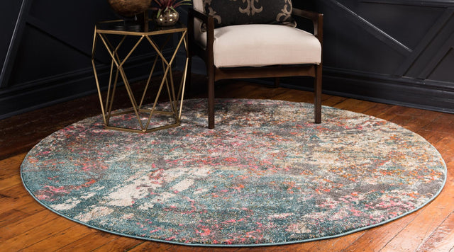 Blue 6' 1 x 6' 1 Aurora Round Area Rug 60% Polypropylene & 40% Polyester Living Dining Room Bedroom Office Modern Decor Carpet for Sale at Rug Engine