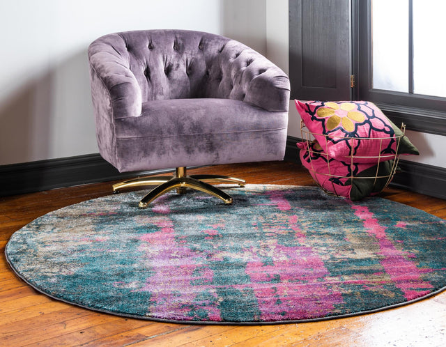 Multicolor 8' x 8' Aurora Round Area Rug 60% Polypropylene & 40% Polyester Living Dining Room Bedroom Office Modern Decor Carpet for Sale at Rug Engine