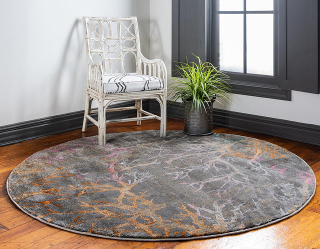 Gray 8' x 8' Aurora Round Area Rug 60% Polypropylene & 40% Polyester Living Dining Room Bedroom Office Modern Decor Carpet for Sale at Rug Engine
