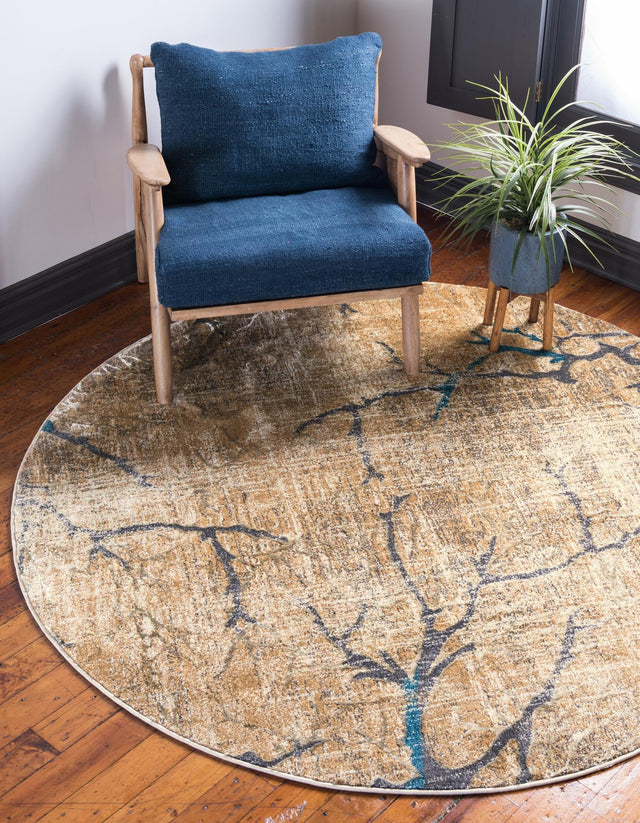 Light Brown 6' 1 x 6' 1 Aurora Round Area Rug 60% Polypropylene & 40% Polyester Living Dining Room Bedroom Office Modern Decor Carpet for Sale at Rug Engine