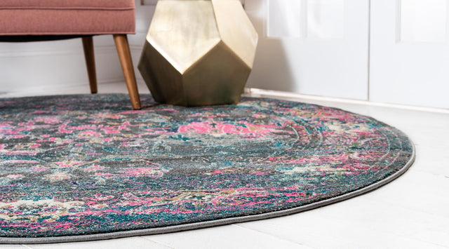 Gray 6' 1 x 6' 1 Aurora Round Area Rug 60% Polypropylene & 40% Polyester Living Dining Room Bedroom Office Modern Decor Carpet for Sale at Rug Engine