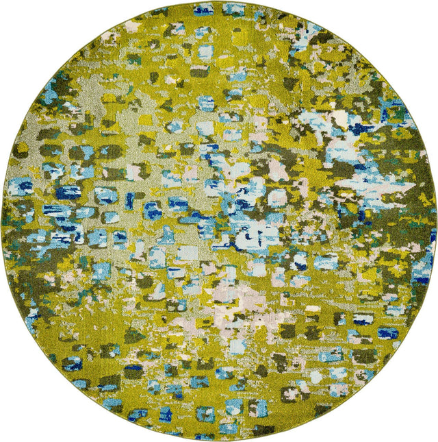 Green 8' x 8' Jardin Round Area Rug 100% Polypropylene With Cotton Backing Colorful & Vivid Modern Carpet for Home Decor for Sale at Rug Engine