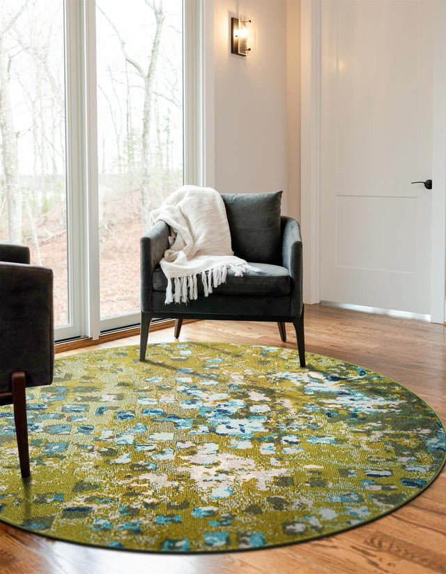Green 8' x 8' Jardin Round Area Rug 100% Polypropylene With Cotton Backing Colorful & Vivid Modern Carpet for Home Decor for Sale at Rug Engine