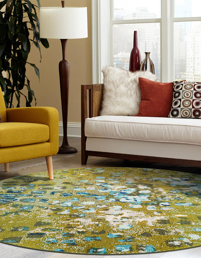 Green 8' x 8' Jardin Round Area Rug 100% Polypropylene With Cotton Backing Colorful & Vivid Modern Carpet for Home Decor for Sale at Rug Engine
