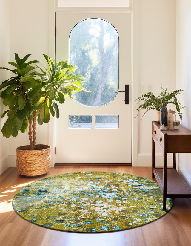 Green 6' 1 x 6' 1 Jardin Round Area Rug 100% Polypropylene With Cotton Backing Colorful & Vivid Modern Carpet for Home Decor for Sale at Rug Engine