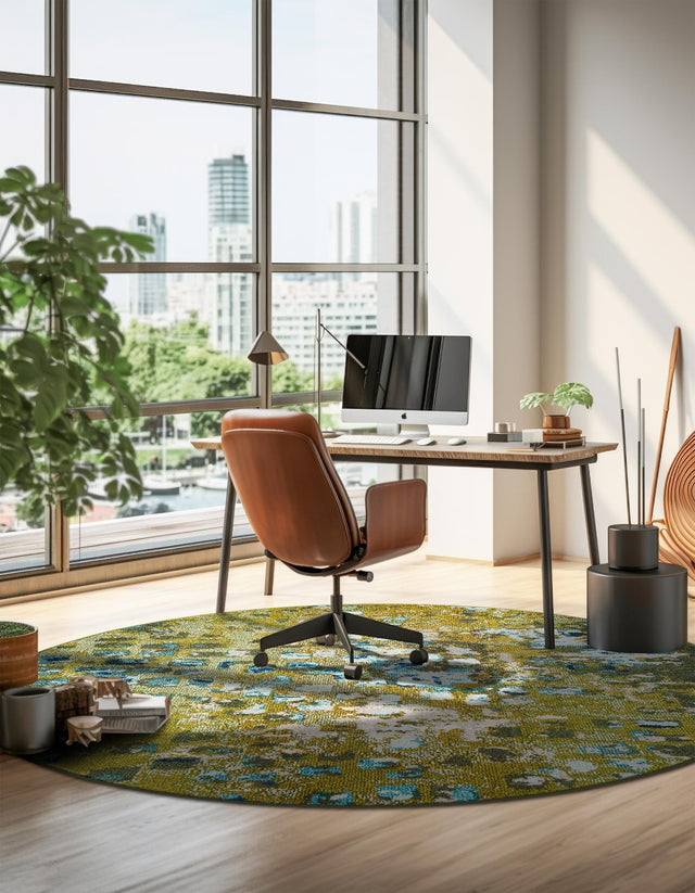 Green 8' x 8' Jardin Round Area Rug 100% Polypropylene With Cotton Backing Colorful & Vivid Modern Carpet for Home Decor for Sale at Rug Engine