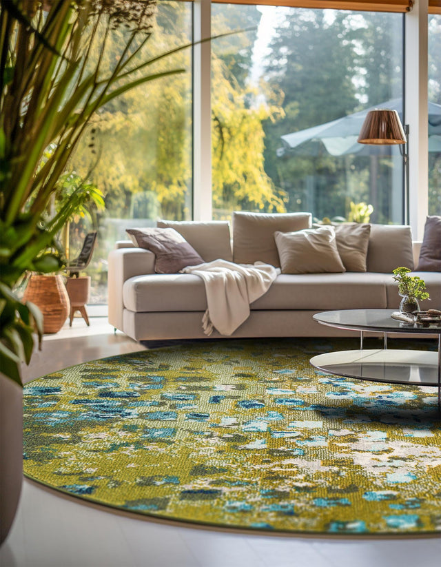 Green 8' x 8' Jardin Round Area Rug 100% Polypropylene With Cotton Backing Colorful & Vivid Modern Carpet for Home Decor for Sale at Rug Engine