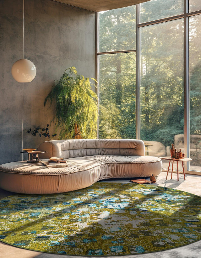 Green 6' 1 x 6' 1 Jardin Round Area Rug 100% Polypropylene With Cotton Backing Colorful & Vivid Modern Carpet for Home Decor for Sale at Rug Engine