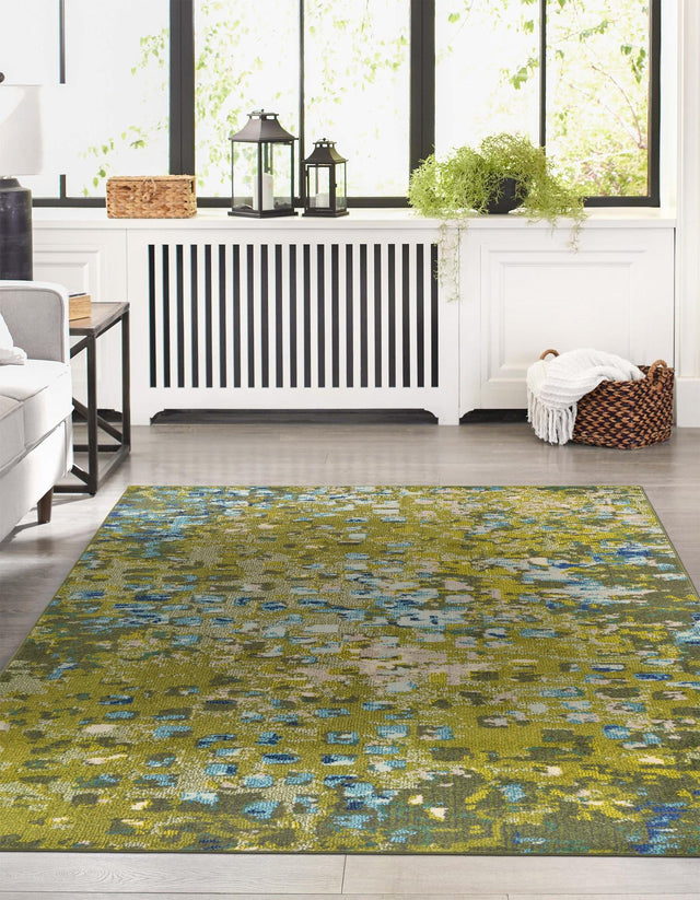 Green 4' 1 x 6' 1 Jardin Rectangle Area Rug 100% Polypropylene With Cotton Backing Colorful & Vivid Modern Carpet for Home Decor for Sale at Rug Engine