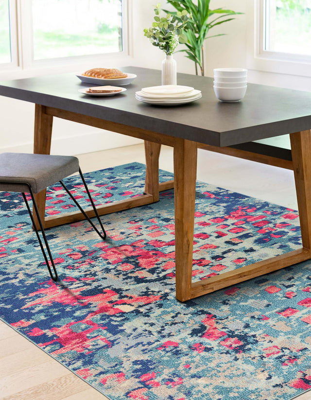 Blue 4' 1 x 6' 1 Jardin Rectangle Area Rug 100% Polypropylene With Cotton Backing Colorful & Vivid Modern Carpet for Home Decor for Sale at Rug Engine