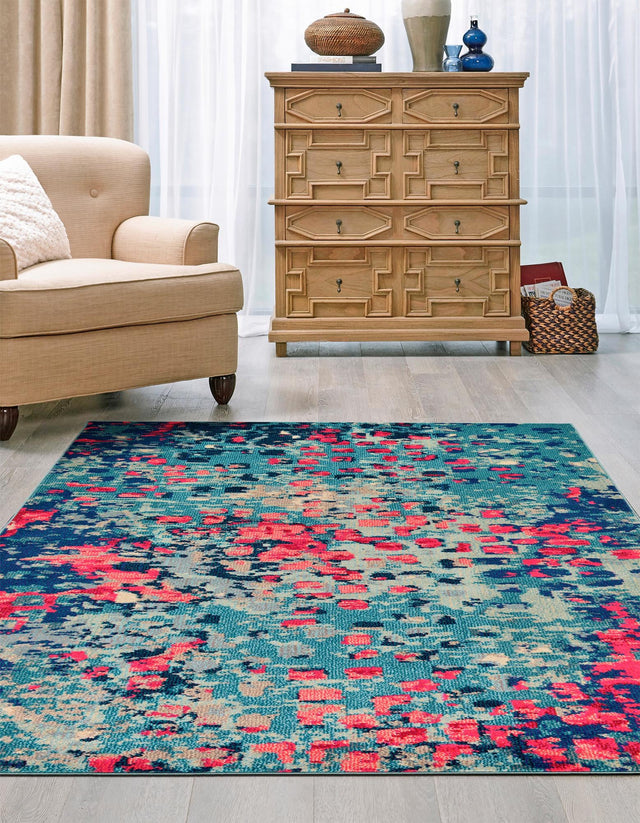 Blue 7' 1 x 10' Jardin Rectangle Area Rug 100% Polypropylene With Cotton Backing Colorful & Vivid Modern Carpet for Home Decor for Sale at Rug Engine