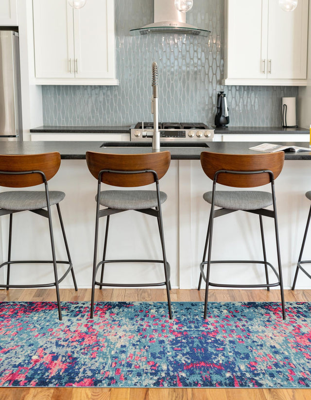 Blue 2' 7 x 10' Jardin Runner Area Rug 100% Polypropylene With Cotton Backing Colorful & Vivid Modern Carpet for Home Decor for Sale at Rug Engine