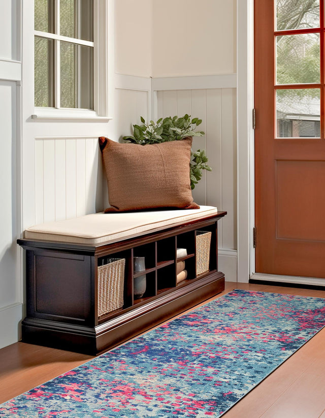 Blue 2' 7 x 10' Jardin Runner Area Rug 100% Polypropylene With Cotton Backing Colorful & Vivid Modern Carpet for Home Decor for Sale at Rug Engine