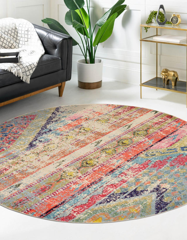 Multicolor 6' 1 x 6' 1 Sedona Round Area Rug Durable Long Lasting Carpet for Living Rooms, Kitchen, Bedrooms, Office Space, Dorms for Sale at Rug Engine