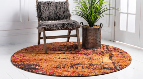 Orange 8' x 8' Estrella Round Area Rug 100% Polypropylene Non-Shedding Stain Resistant Carpet Colorful Modern Abstract Design Easy Clean for Home Decor for Sale at Rug Engine