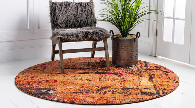 Orange 8' x 8' Estrella Round Area Rug 100% Polypropylene Non-Shedding Stain Resistant Carpet Colorful Modern Abstract Design Easy Clean for Home Decor for Sale at Rug Engine