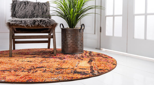 Orange 8' x 8' Estrella Round Area Rug 100% Polypropylene Non-Shedding Stain Resistant Carpet Colorful Modern Abstract Design Easy Clean for Home Decor for Sale at Rug Engine