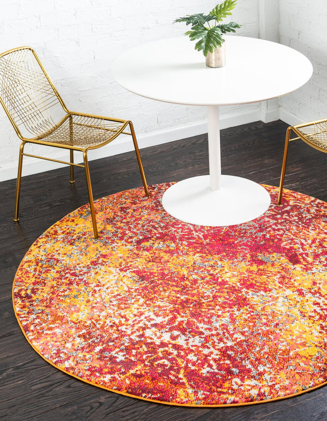 Red 6' 1 x 6' 1 Estrella Round Area Rug 100% Polypropylene Non-Shedding Stain Resistant Carpet Colorful Modern Abstract Design Easy Clean for Home Decor for Sale at Rug Engine
