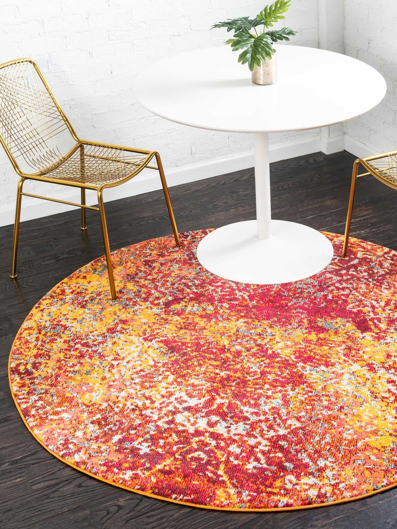 Red 8' x 8' Estrella Round Area Rug 100% Polypropylene Non-Shedding Stain Resistant Carpet Colorful Modern Abstract Design Easy Clean for Home Decor for Sale at Rug Engine