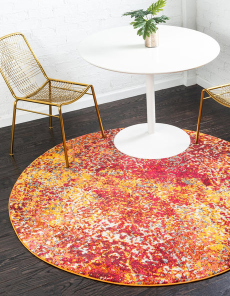 Red 8' x 8' Estrella Round Area Rug 100% Polypropylene Non-Shedding Stain Resistant Carpet Colorful Modern Abstract Design Easy Clean for Home Decor for Sale at Rug Engine