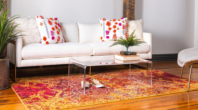 Red 7' 1 x 10' Estrella Rectangle Area Rug 100% Polypropylene Non-Shedding Stain Resistant Carpet Colorful Modern Abstract Design Easy Clean for Home Decor for Sale at Rug Engine