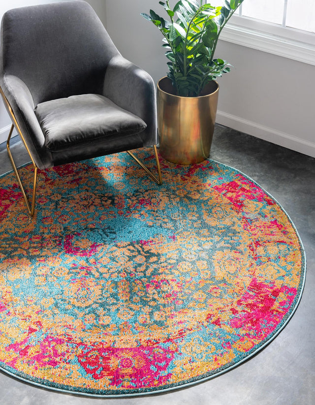 Blue 8' x 8' Medici Round Area Rug 100% Polypropylene Traditional Vintage Classic Carpet for Home Interior Design Decor for Sale at Rug Engine