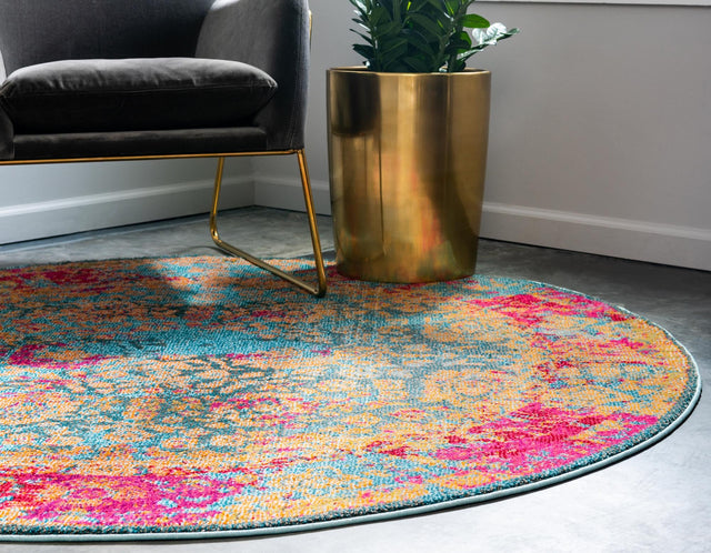 Blue 8' x 8' Medici Round Area Rug 100% Polypropylene Traditional Vintage Classic Carpet for Home Interior Design Decor for Sale at Rug Engine