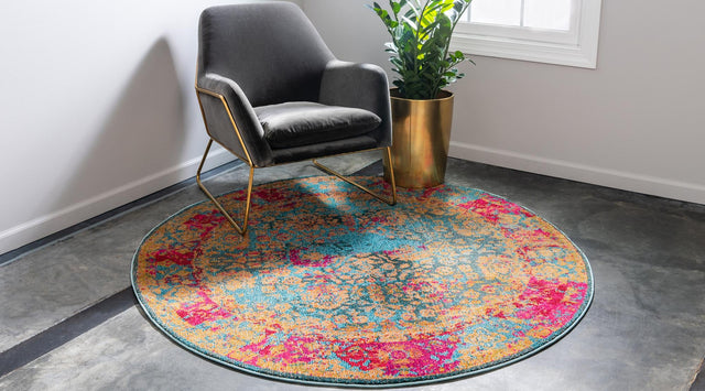 Blue 8' x 8' Medici Round Area Rug 100% Polypropylene Traditional Vintage Classic Carpet for Home Interior Design Decor for Sale at Rug Engine