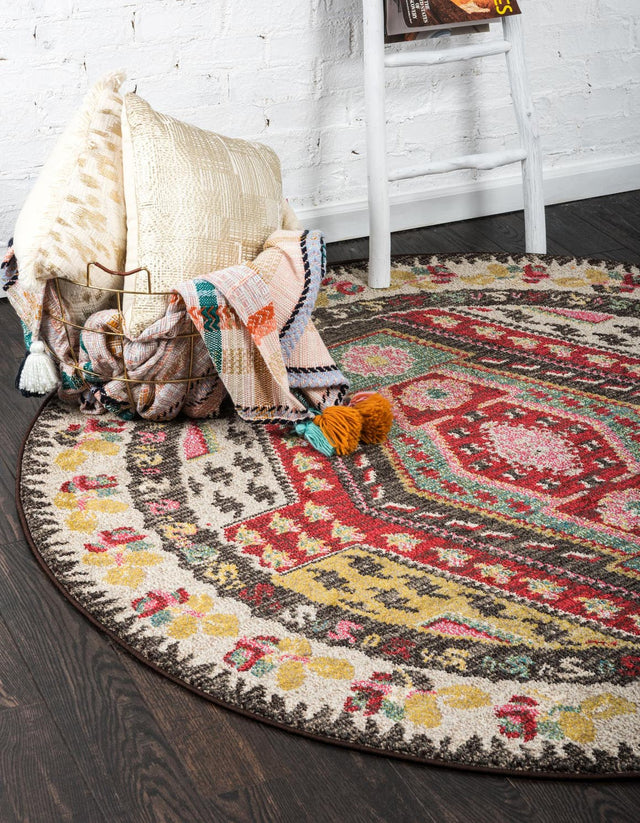 Multicolor 6' 1 x 6' 1 Sedona Round Area Rug Durable Long Lasting Carpet for Living Rooms, Kitchen, Bedrooms, Office Space, Dorms for Sale at Rug Engine