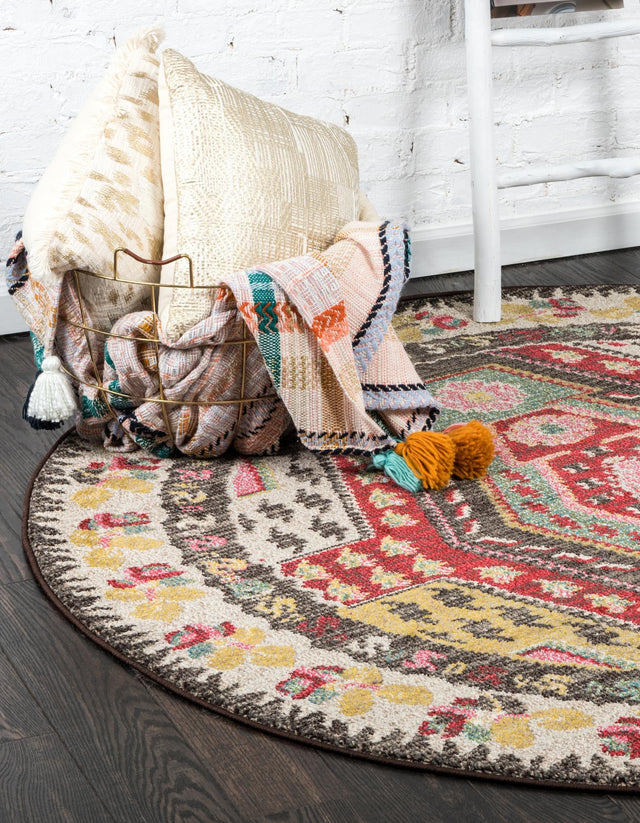 Multicolor 6' 1 x 6' 1 Sedona Round Area Rug Durable Long Lasting Carpet for Living Rooms, Kitchen, Bedrooms, Office Space, Dorms for Sale at Rug Engine