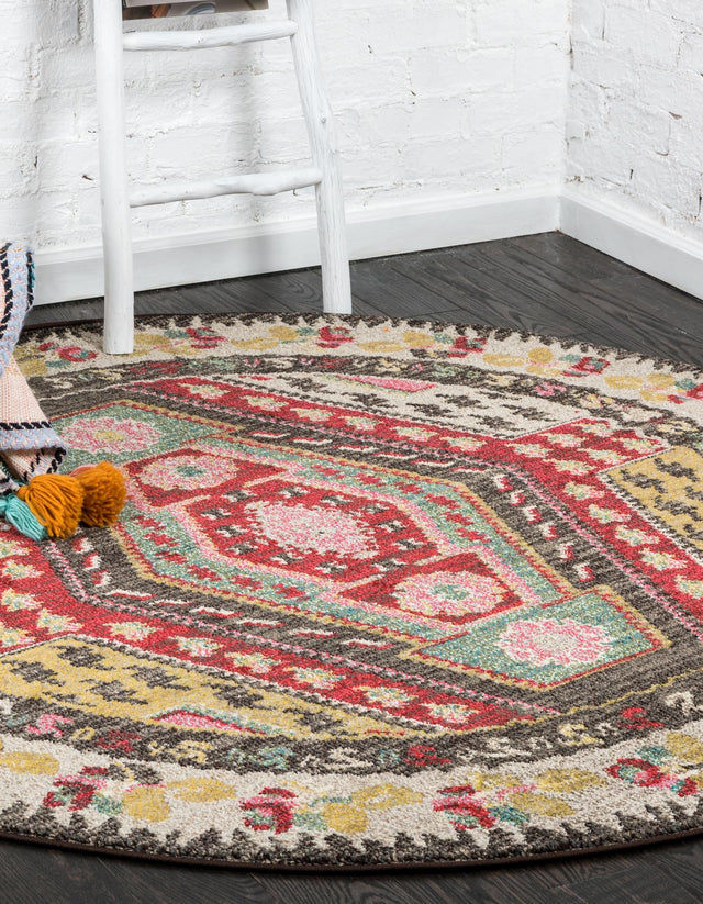 Multicolor 6' 1 x 6' 1 Sedona Round Area Rug Durable Long Lasting Carpet for Living Rooms, Kitchen, Bedrooms, Office Space, Dorms for Sale at Rug Engine