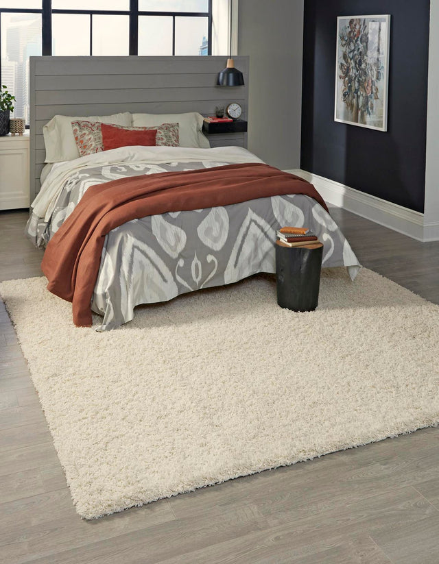 Pure Ivory 7' 10 x 7' 10 Solid Shag Square Area Rug Thick Soft Touch Fluffy & Plush Shaggy Pile Durable Minimalist Carpet for Classic Interior Design for Sale at Rug Engine