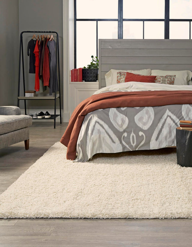 Pure Ivory 7' 10 x 7' 10 Solid Shag Square Area Rug Thick Soft Touch Fluffy & Plush Shaggy Pile Durable Minimalist Carpet for Classic Interior Design for Sale at Rug Engine