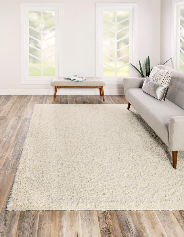 Pure Ivory 7' 10 x 7' 10 Solid Shag Square Area Rug Thick Soft Touch Fluffy & Plush Shaggy Pile Durable Minimalist Carpet for Classic Interior Design for Sale at Rug Engine