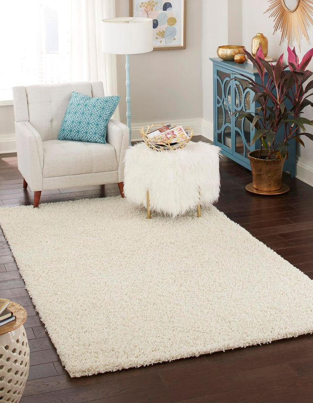 Pure Ivory 4' 1 x 6' 1 Solid Shag Rectangle Area Rug Thick Soft Touch Fluffy & Plush Shaggy Pile Durable Minimalist Carpet for Classic Interior Design for Sale at Rug Engine