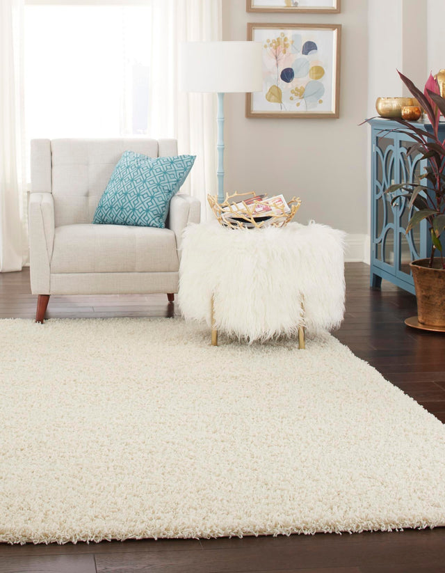 Pure Ivory 7' 10 x 10' Solid Shag Rectangle Area Rug Thick Soft Touch Fluffy & Plush Shaggy Pile Discounted Clearance Final Sale
