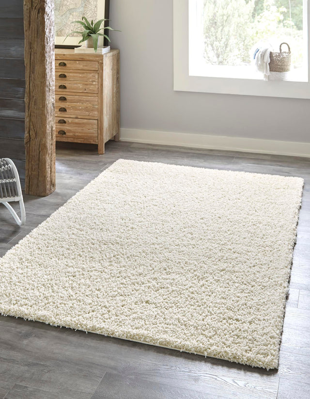 Pure Ivory 7' 1 x 10' Solid Shag Rectangle Area Rug Thick Soft Touch Fluffy & Plush Shaggy Pile