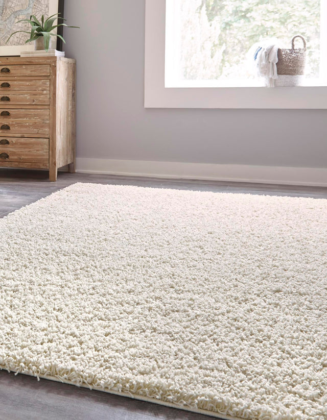 Pure Ivory 4' 1 x 6' 1 Solid Shag Rectangle Area Rug Thick Soft Touch Fluffy & Plush Shaggy Pile Durable Minimalist Carpet for Classic Interior Design for Sale at Rug Engine