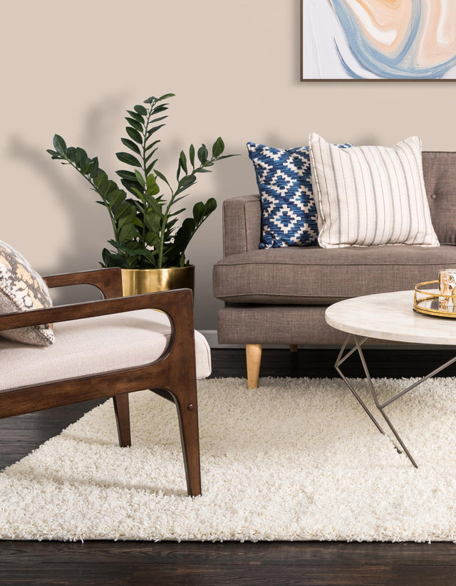 Pure Ivory 7' 10 x 11' Solid Shag Rectangle Area Rug Thick Soft Touch Fluffy & Plush Shaggy Pile