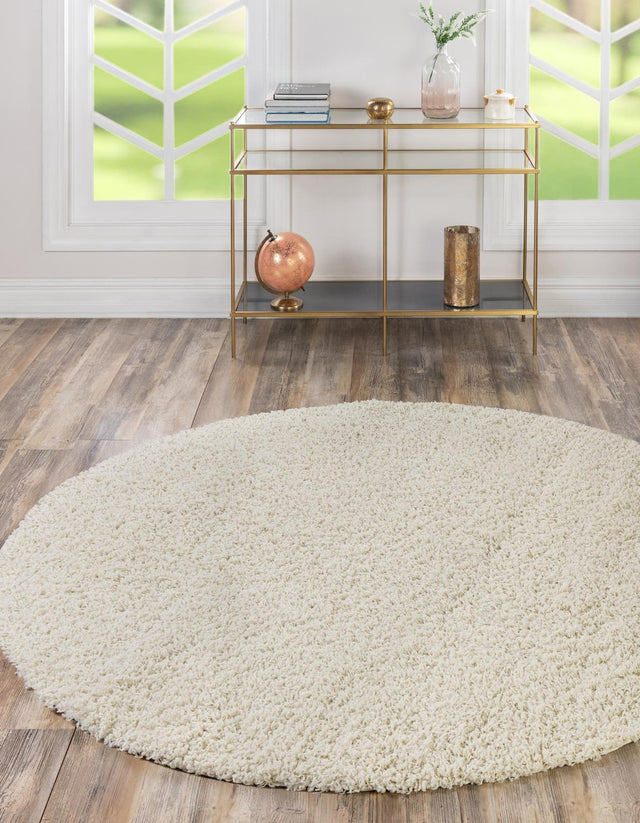 Pure Ivory 7' 1 x 7' 1 Solid Shag Round Area Rug Thick Soft Touch Fluffy & Plush Shaggy Pile Durable Minimalist Carpet for Classic Interior Design for Sale at Rug Engine