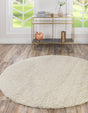 Pure Ivory 4' 1 x 4' 1 Solid Shag Round Area Rug Thick Soft Touch Fluffy & Plush Shaggy Pile