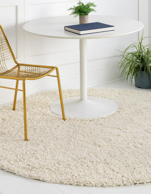 Pure Ivory 7' 1 x 7' 1 Solid Shag Round Area Rug Thick Soft Touch Fluffy & Plush Shaggy Pile Durable Minimalist Carpet for Classic Interior Design for Sale at Rug Engine