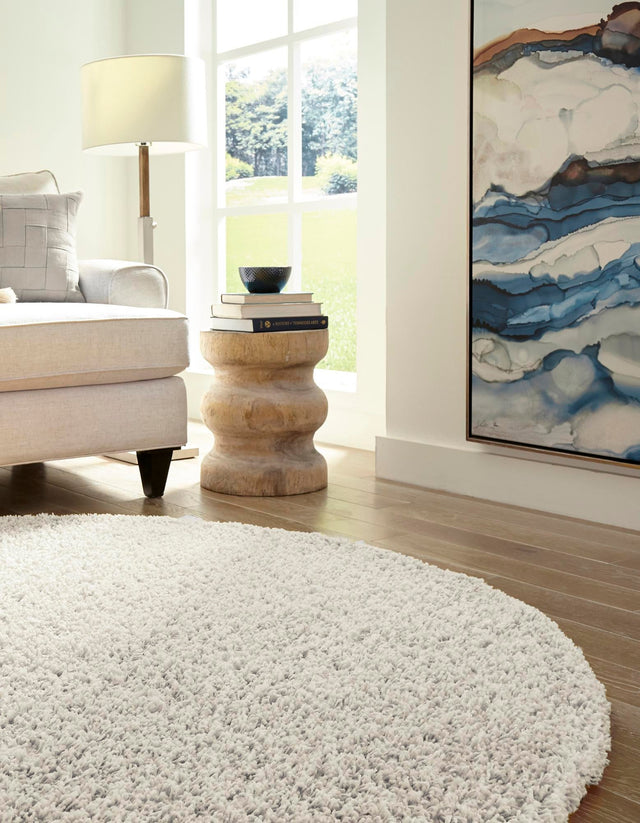 Pure Ivory 6' 1 x 6' 1 Solid Shag Round Area Rug Thick Soft Touch Fluffy & Plush Shaggy Pile Durable Minimalist Carpet for Classic Interior Design for Sale at Rug Engine
