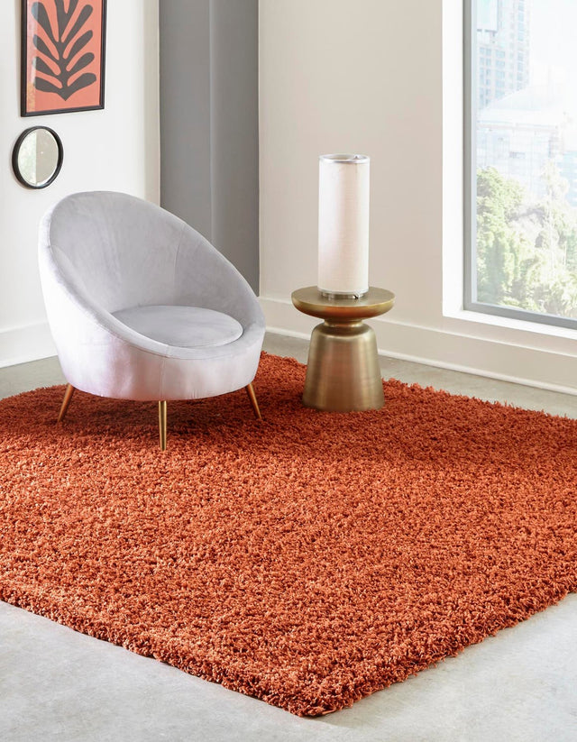 Terracotta 7' 10 x 7' 10 Solid Shag Square Area Rug Thick Soft Touch Fluffy & Plush Shaggy Pile Durable Minimalist Carpet for Classic Interior Design for Sale at Rug Engine