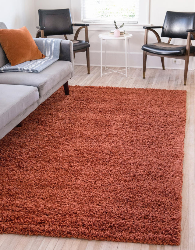 Terracotta 9' x 12' Solid Shag Rectangle Area Rug Thick Soft Touch Fluffy & Plush Shaggy Pile Durable Minimalist Carpet for Classic Interior Design for Sale at Rug Engine
