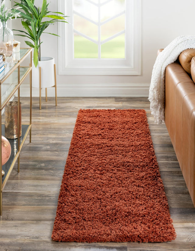 Terracotta 2' 7 x 16' 5 Solid Shag Runner Area Rug Thick Soft Touch Fluffy & Plush Shaggy Pile Durable Minimalist Carpet for Classic Interior Design for Sale at Rug Engine