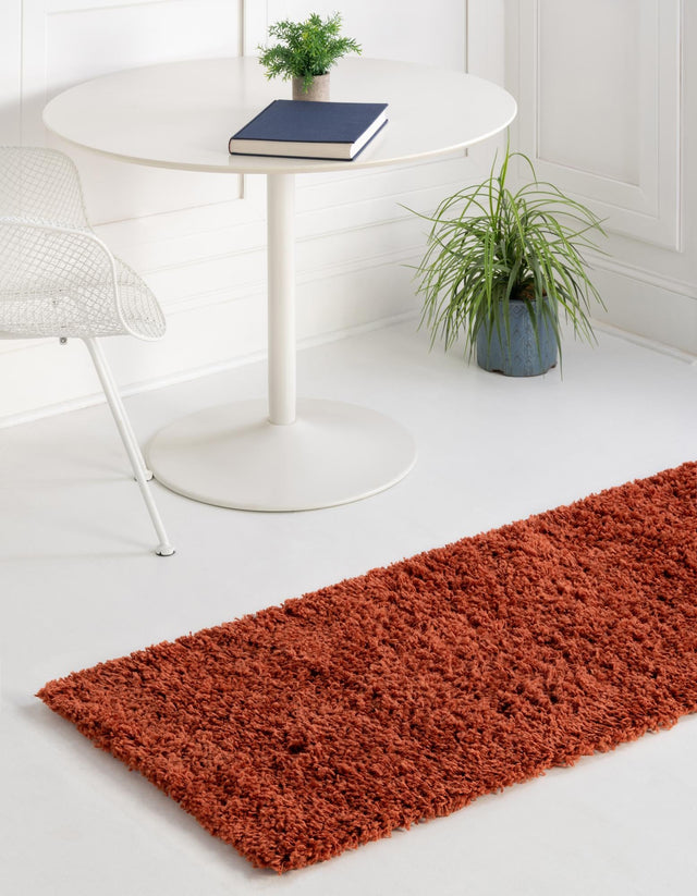 Terracotta 2' 7 x 10' Solid Shag Runner Area Rug Thick Soft Touch Fluffy & Plush Shaggy Pile Durable Minimalist Carpet for Classic Interior Design for Sale at Rug Engine