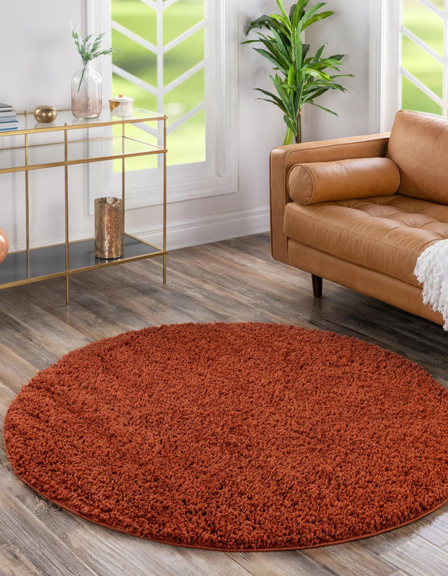 Terracotta 6' 1 x 6' 1 Solid Shag Round Area Rug Thick Soft Touch Fluffy & Plush Shaggy Pile